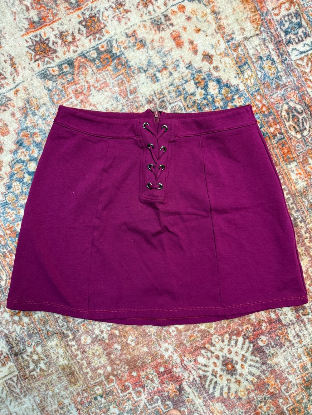 Magenta Lace-Up Front Mini Skirt Lush Size Large
